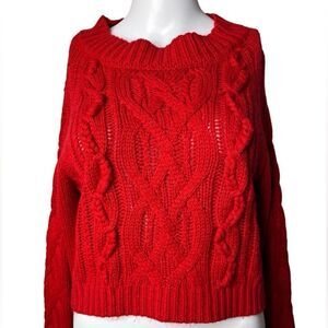 Harper Chunky Cable Knit Crew Neck Sweater Red size Small